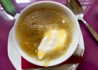 Shchi - Russian cabbage soup with sour cream.